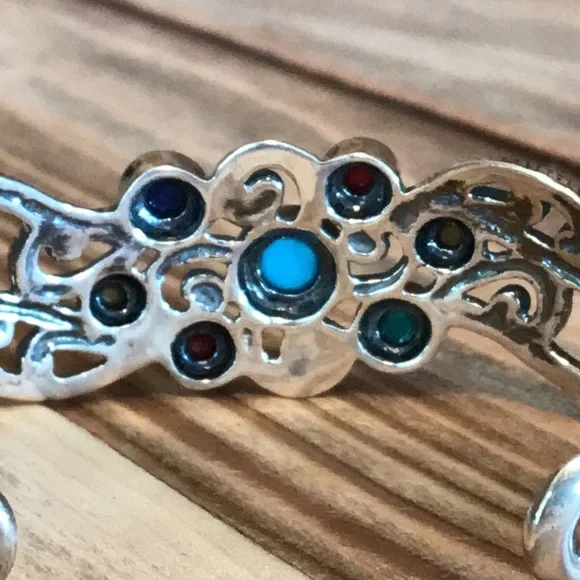 Carolyn Pollack Multi Stone Cuff Bracelet Sterling Silver - Picture 5 of 6